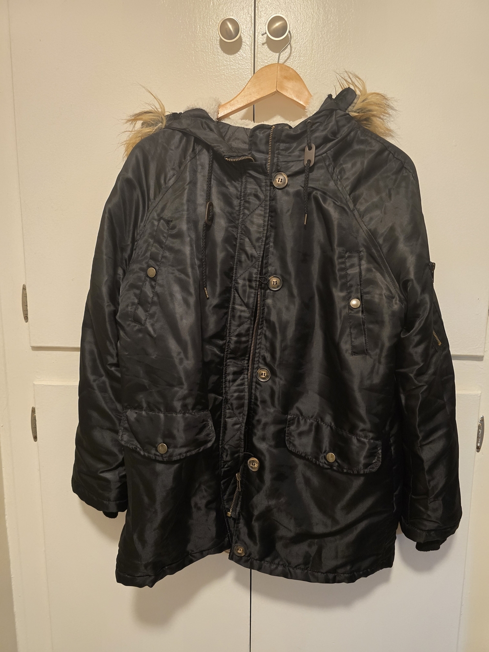 Ambiance Black Kids Puffer Coat with Faux Fur Hood Trim